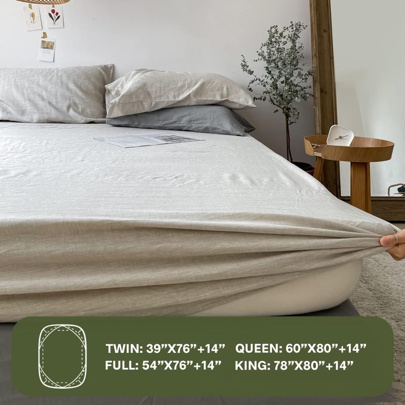 Simple&Opulence 100% Linen Fitted Sheet Queen(1 Piece), 14 Inch Deep Pocket Mattress Cover Natural French Flax Stone Washed Farmhouse Soft Breathable Bottom Sheets-Linen - Image 4